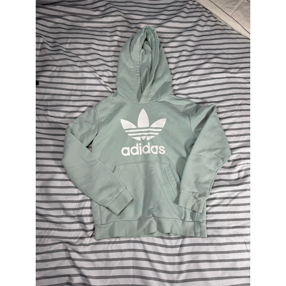 Adidas Originals Kids Trefoil Hoodie Mint Green Seafoam Pullover Size S 9-10Y